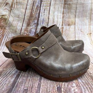 KORK Sz 10 Q78722 Kork-Ease Taupe Grey Mule Heels Moto Style Leather Sho…